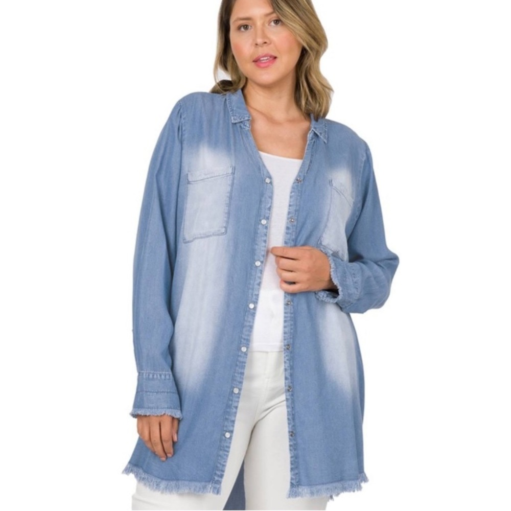 Zilcremo Denim Button Up Shirt Dress Medium NWT